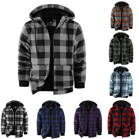 Wrtxtat Flannel Hoodies for Men Plaid Drawstrings Long Sleeve Jacket with Pockets Warm Midweight Zip-Up Street Activewear Shacket Light Blue M