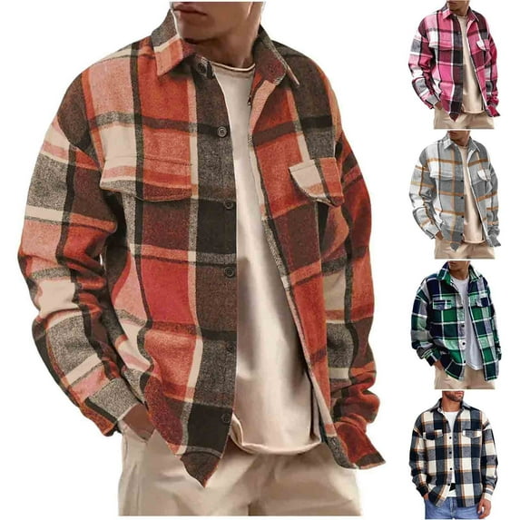 Wrtxtat Flannel Shirts for Men Fashion Fall Spring Plaid Lapel Shirts with Pockets Casual Midweight Long Sleeve Button Down Shirt Jacket Gray#01 XXL