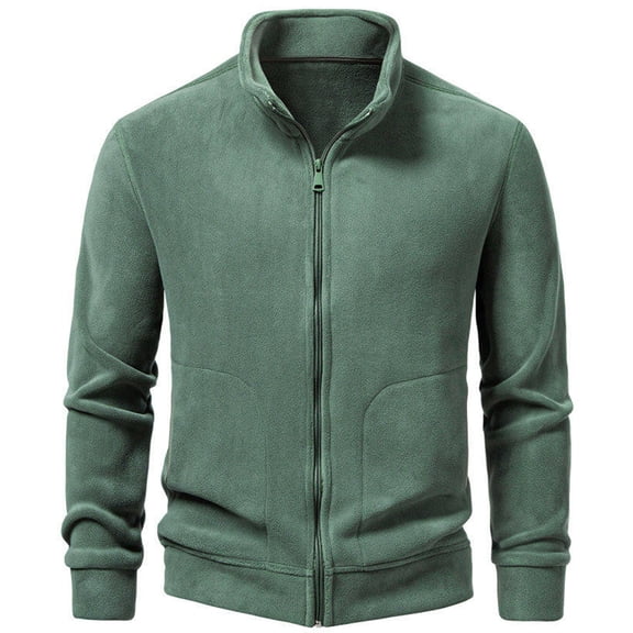 Wrtxtat Fleece Jackets for Men Warm Midweight Double Fleece Lined Outerwear with Pockets Full Zip Mock Neck Windproof Coats Green M