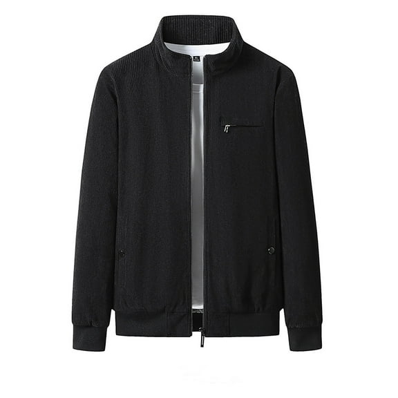 Wrtxtat Fleece Lined Jackets for Men Full Zip Mock Neck Windproof Corduroy Outerwear with Pockets Winter Warm Heavyweight Coats Sizes M to 5XL Black XL