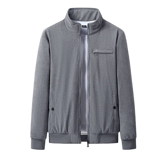 Wrtxtat Fleece Lined Jackets for Men Full Zip Mock Neck Windproof Corduroy Outerwear with Pockets Winter Warm Heavyweight Coats Sizes M to 5XL Gray XXXXXL