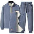 thumbnail image 1 of Wrtxtat Fleece Lined Tracksuit for Men Full Zip Mock Neck Pockets Cardigan Drawstrings Elastic Waist Trousers Pockets Sweatpants Suit Big and Tall Gray XL, 1 of 8