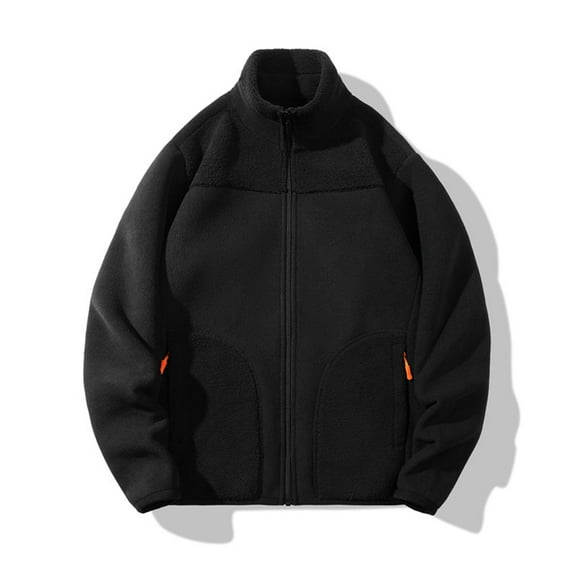 Wrtxtat Full Zip Fleece Jacket for Men Winter Warm Polar Fleece Long Sleeves Stand Collar Coat Solid Color High Neck Pockets Top Big and Tall Black XXXXL