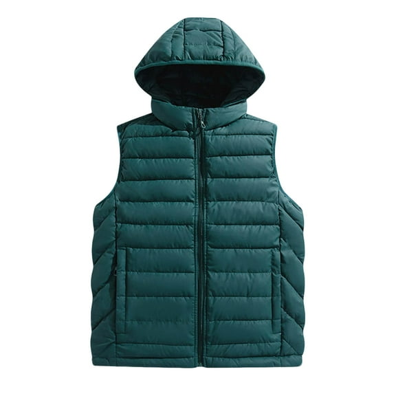Wrtxtat Full Zip Vests for Men Solid Color Full Zip Outerwear with Pockets Detachable Hood Midweight Warm Sleeveless Jackets Green L