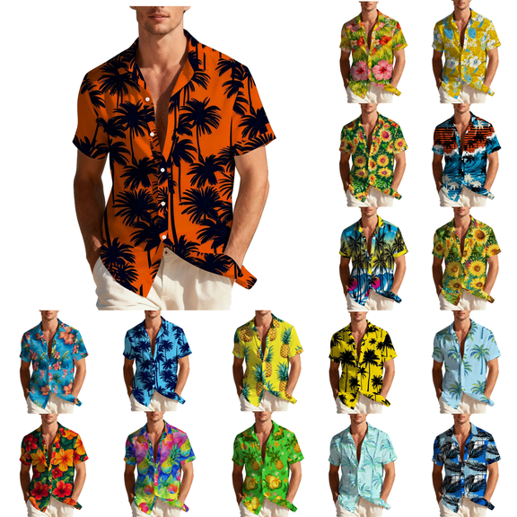 Wrtxtat Funky Hawaiian Shirts for Men Short Sleeve Lapel Button Down Tshirts Lightweight Spring Summer Shirts Floral Tropical Vacation Beach Tops Yellow#01 XXXL