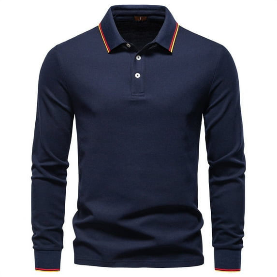 Wrtxtat Golf Polo Shirts for Men Lightweight Slim Fit Breathable Cotton Pullover Autumn Outdoors Lapel Long Sleeves Solid Color Shirt Navy M