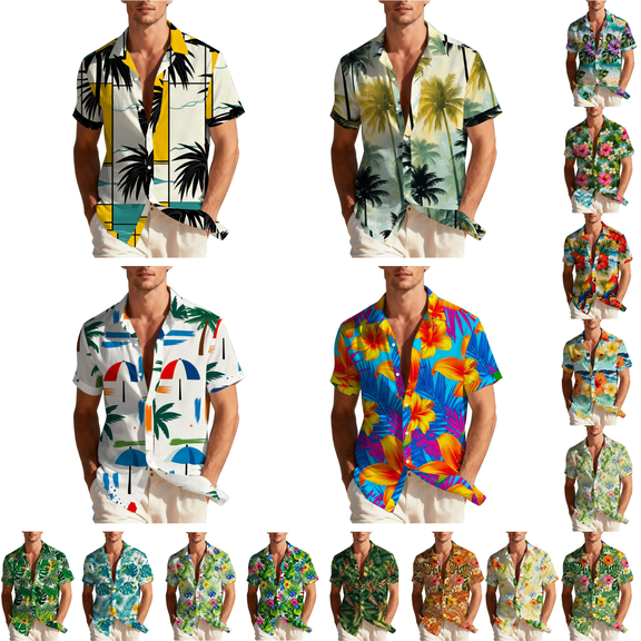 Wrtxtat Hawaiian Shirts for Men Short Sleeve Floral Tropical Beach Shirts Lapel Button Down Short Sleeve Shirt Summer Surfing Vacation Holiday Clothes Orange L