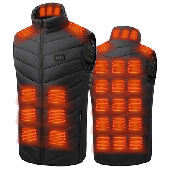 Wrtxtat Heated Puffer Vest for Men Oversized Winter Warm Vest Four Control 28 Heating Zones USB Rechargeable Top,Battery Not Included Black L