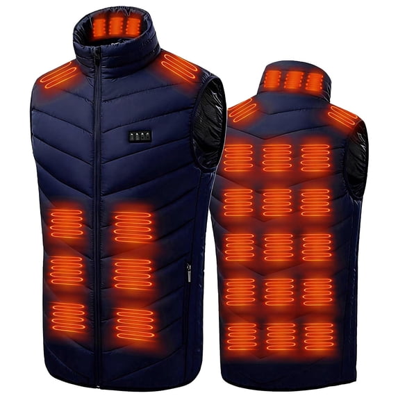 Wrtxtat Heated Puffer Vest for Men Oversized Winter Warm Vest Four Control 28 Heating Zones USB Rechargeable Top,Battery Not Included Navy L