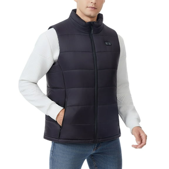 Wrtxtat Heated Vest for Men Winter Warm Puffer Vest Two Control 28 Heating Zones USB Rechargeable Vest Zip-Up Mock Neck Top,Size M to 5XL,Battery Not Included Black XL