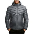 thumbnail image 1 of Wrtxtat Hooded Jacket for Men Coloblock Windproof Drawstrings Puffer Jacket with Detachable Hood Warm Winter Heavyweight Zipper Pockets Coat Dark Gray XXL, 1 of 8