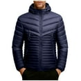thumbnail image 1 of Wrtxtat Hooded Jacket for Men Coloblock Windproof Drawstrings Puffer Jacket with Detachable Hood Warm Winter Heavyweight Zipper Pockets Coat Blue S, 1 of 8