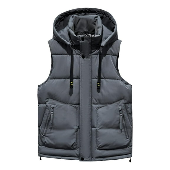 Wrtxtat Hooded Vest for Men Fashion Full Zip Outerwear Vests Solid Color Sleeveless Coat with Pockets Winter Midweight Warm Top Big and Tall Gray XL