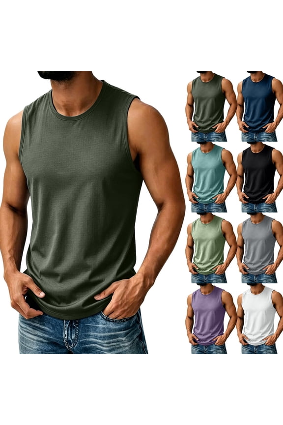 Ice Silk Tank Tops for Men Plus Size Stretchable Quick Dry Breathable Mosture Wicking Summer Tank Shirts Workout Undershirts Green M