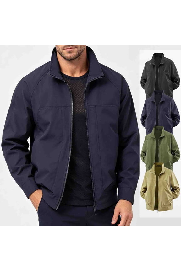 Jackets for Men Mock Neck Full Zip Shacket with Pockets Breathable Mesh Liner Fall Summer Outdoor Hiking Jackets Blue XXXXXL