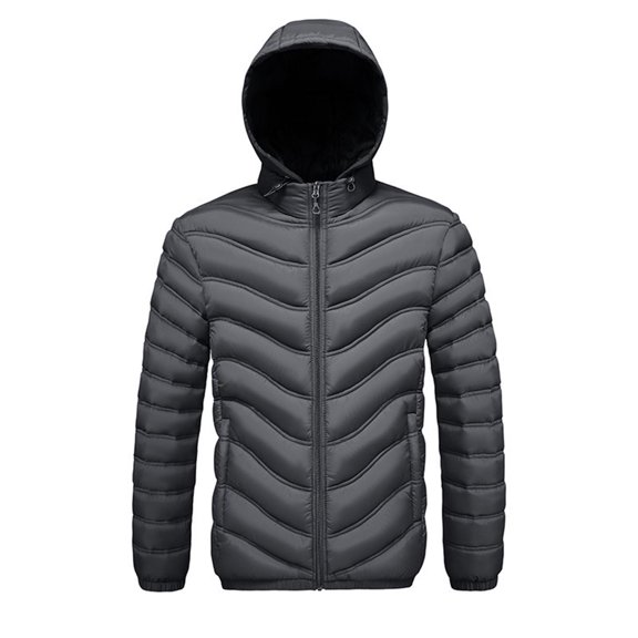 Wrtxtat Jackets for Men Quilted Lined Winter Outerwear Hooded Puffer Jacket with Pockets Water Resistant Windproof Insulated Top Gray XXL