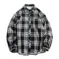 thumbnail image 1 of Wrtxtat Lapel Button Down Shirts for Men Casual Midweight Warm Fleece Lined Shirt with Pocket Fashion Plaid Loose Fit Tops Big and Tall Black#01 XXL, 1 of 8
