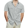 thumbnail image 1 of Wrtxtat Linen Button Down Shirts for Men Big and Tall Regular Fit Casual Summer Short Sleeve Cotton Hawaiian Beach Vacation Dress T-Shirts Tops with Pockets Z-Gray L, 1 of 7