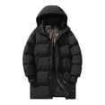 thumbnail image 1 of Wrtxtat Long Puffer Jackets for Men Winter Thermal Heavyweight Hooded Coat with Pockets Full Zip Solid Color Waterproof Long Length Outerwear Black XL, 1 of 8
