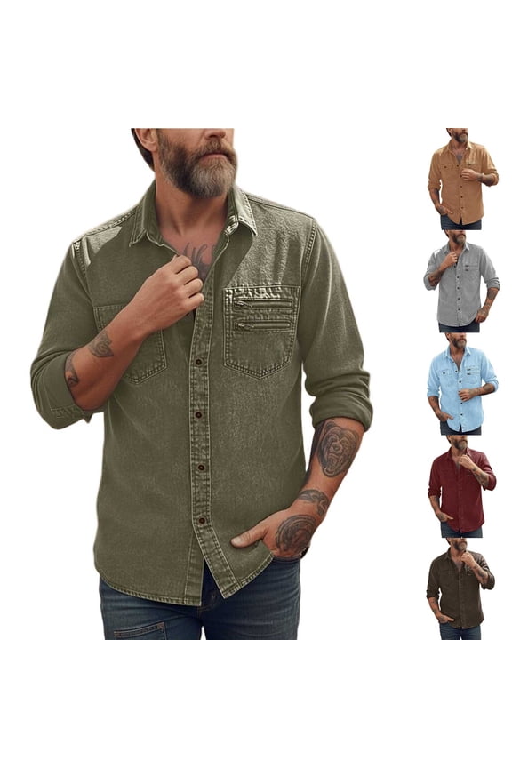 Long Sleeve Shirt for Men Lightweight Button-Up Spring Summer Shirts with Multiple Pockets Outdoor Hiking Working Cargo Shirt Khaki XL