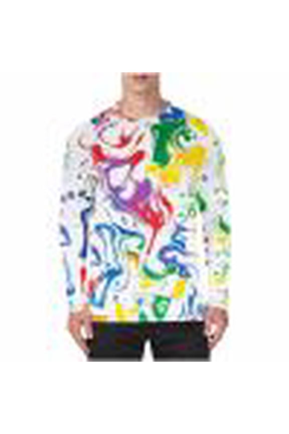 Men Hawaiian Tshirt Long Sleeve Crewneck Tees Fashion Sea Wave Dye Printed Pullover Tops Casual Summer Vacation Holiday Clothes Big and Tall Multicolor XL