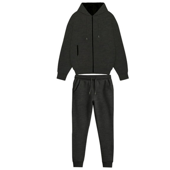 Wrtxtat Men's 2 Piece Sweatsuit Solid Color Drawstrings Full Zip Hooded Cardigan with Pockets Tapered Elastic Waist Trosuer Pants Outfit Set Dark Gray XL