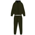 thumbnail image 1 of Wrtxtat Men's 2 Piece Sweatsuit Solid Color Drawstrings Full Zip Hooded Cardigan with Pockets Tapered Elastic Waist Trosuer Pants Outfit Set Green XXXL, 1 of 9