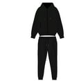 thumbnail image 1 of Wrtxtat Men's 2 Piece Sweatsuit Solid Color Drawstrings Full Zip Hooded Cardigan with Pockets Tapered Elastic Waist Trosuer Pants Outfit Set Black M, 1 of 9