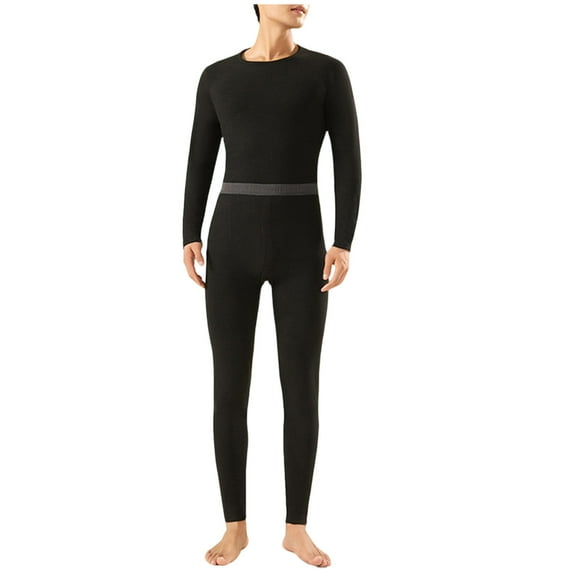 Wrtxtat Men's 2 Pieces Pajama Sets Winter Thermal Cotton Underwear Base Layers Set Slim Fit Casual Lounge Sleepwear Outfit Black#02 XXL