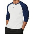 thumbnail image 1 of Wrtxtat Men's Baseball Shirts Jersey Style Lightweight Breathable Sports Top Quarter Button Raglan Pullover Crewneck Long Sleeves Slim Fit Shirt Blue XL, 1 of 2