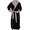 thumbnail image 1 of Wrtxtat Men's Bath Robe Solid Color Shawl Collar Hooded Long Robe with Pockets Plush Warm Fleece Lounge Homewear Pajama Robe Black S, 1 of 7