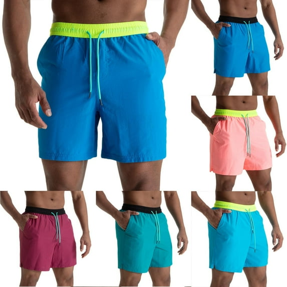 Wrtxtat Men's Beach Shorts Swim Trunks Workout Elastic Waist Shorts with Pockets Lightweight Drawstrings Fashion Summer Colorblock Shorts Mint Green M