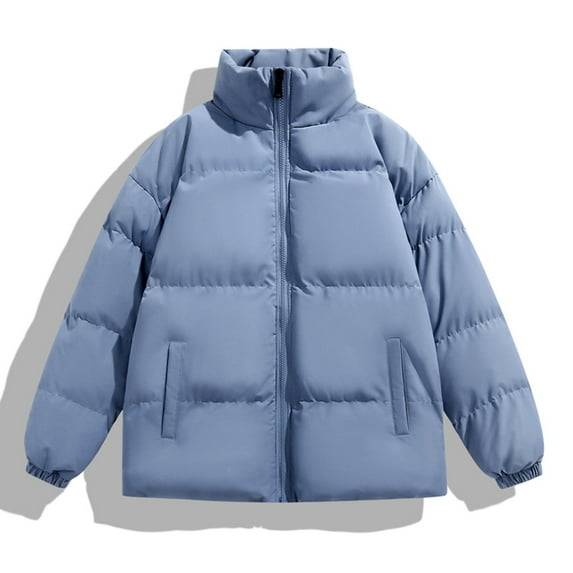 Wrtxtat Men's Bomber Aviator Jacket Full Zip Mock Neck Windproof Jacket Winter Warm Pockets Outerwear Solid Color Puffer Jacket Big and Tall Light Blue XXXXL