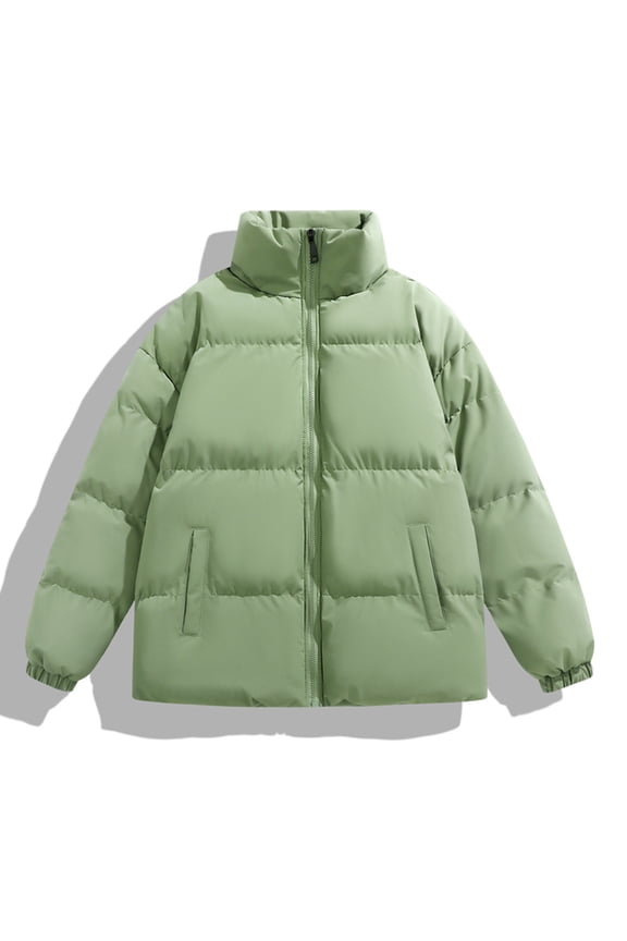 Men's Bomber Aviator Jacket Full Zip Mock Neck Windproof Jacket Winter Warm Pockets Outerwear Solid Color Puffer Jacket Big and Tall Green M