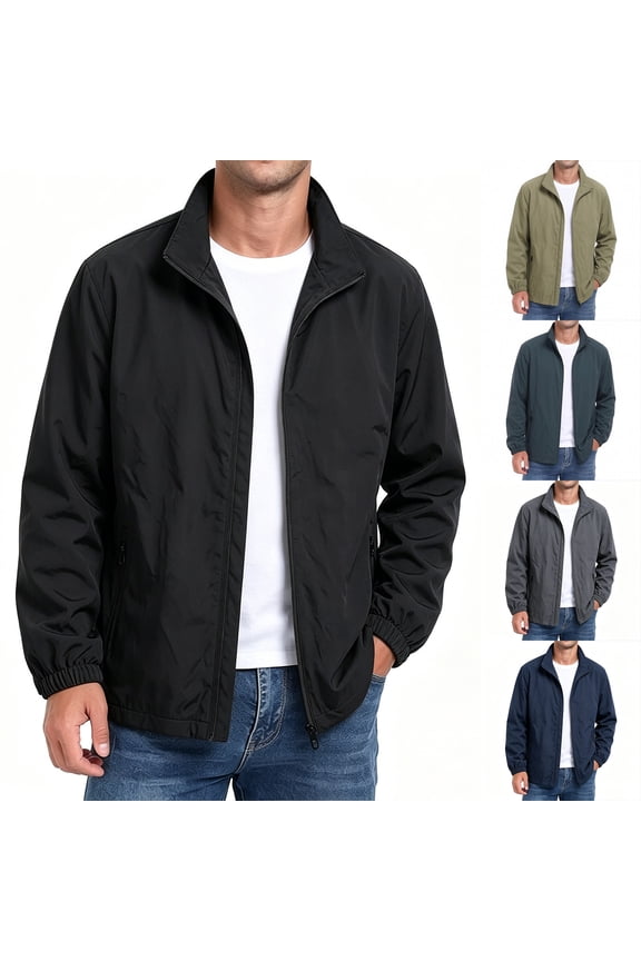 Men's Bomber Jacket Full Zip Mock Neck Lightweight Windbreaker Jackets Outdoor Fall Hiking Golf Waterproof Coats with Zipper Pockets Big and Tall Black XXXXXL