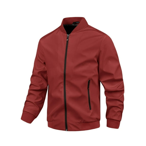 Wrtxtat Men's Bomber Jacket Winter Lightweight Athletic Thermal Windbreaker Coat with Pockets Solid Color Long Sleeves Softshell Top Red XXXXXL