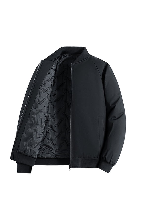 Men's Bomber Jackets Winter Heavyweight Warm Cotton Lined Jackets with Pockets Full Zip Mock Neck Windproof Outerwear Black L