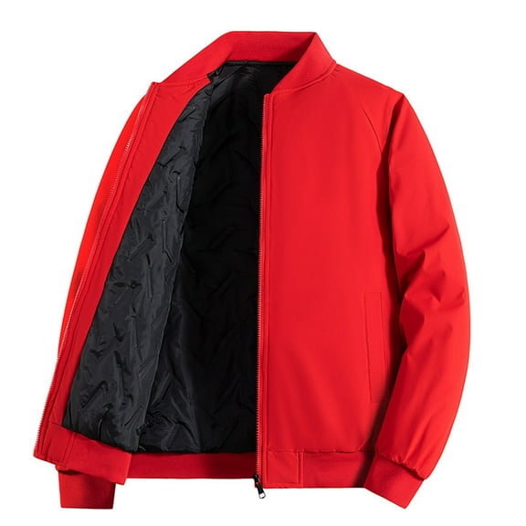 Wrtxtat Men's Bomber Jackets Winter Heavyweight Warm Cotton Lined Jackets with Pockets Full Zip Mock Neck Windproof Outerwear Red XXXXL