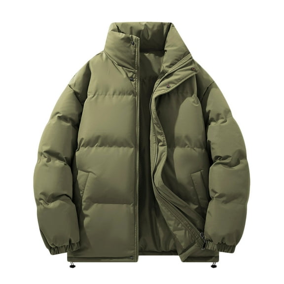 Wrtxtat Men's Bomber Puffer Jackets Full Zip Mock Neck Wind Resistant Outerwear with Pockets Winter Midweight Warm Puffy Coats Army Green XL