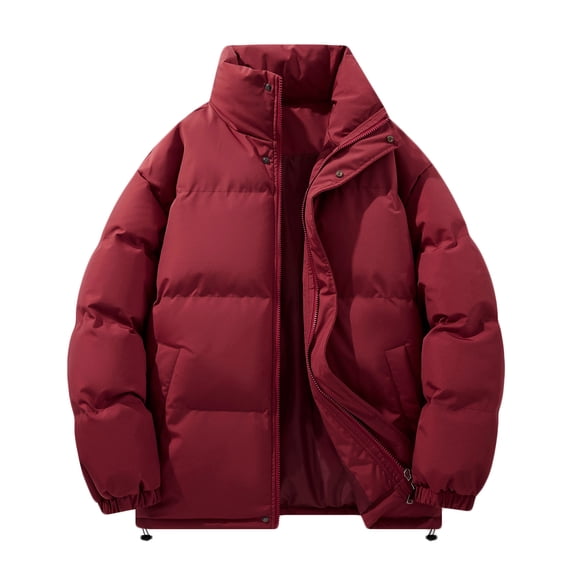 Wrtxtat Men's Bomber Puffer Jackets Full Zip Mock Neck Wind Resistant Outerwear with Pockets Winter Midweight Warm Puffy Coats Wine XL