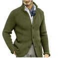 thumbnail image 1 of Wrtxtat Men's Button Down Cardigan Fashion Stand Collar Waffle Knit Sweater with Pockets Midweight Slim Fit Solid Color Outerwear Army Green L, 1 of 6