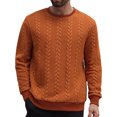 thumbnail image 1 of Wrtxtat Men's Cable Knit Sweater Autumn Casual Fashion Relaxed Fit Pullover Solid Color Crewneck Knitted Jacquard Long Sleeve Tops Orange XXL, 1 of 9