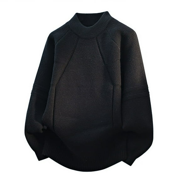 Wrtxtat Men's Cable Knit Sweater Fashion Jacquard Loose Fit Warm Midweight Pullover Crewneck Long Sleeves Stretchable Tops Black Medium