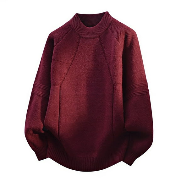 Wrtxtat Men's Cable Knit Sweater Fashion Jacquard Loose Fit Warm Midweight Pullover Crewneck Long Sleeves Stretchable Tops Red#02 Medium