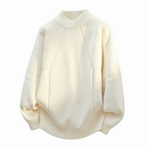 Wrtxtat Men's Cable Knit Sweater Fashion Jacquard Loose Fit Warm Midweight Pullover Crewneck Long Sleeves Stretchable Tops White#01 Large