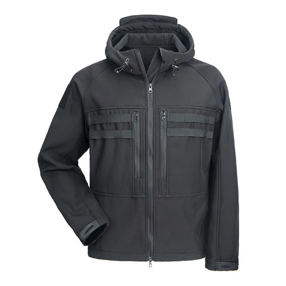 Wrtxtat Men's Cargo Jacket Warm Heavyweight Full Zip Hooded Outerwear with Zipper Pockets Windproof Water Resistant Hiking Climbing Coats Black M