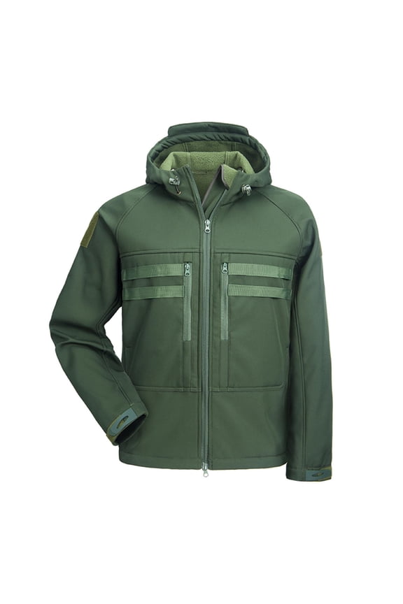 Men's Cargo Jacket Warm Heavyweight Full Zip Hooded Outerwear with Zipper Pockets Windproof Water Resistant Hiking Climbing Coats Green M