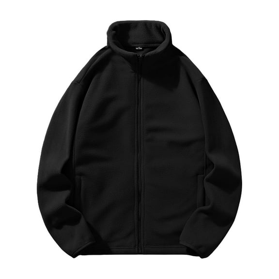 Wrtxtat Men's Casual Fleece Jacket Full Zip Mock Neck Solid Color Outerwear with Pockets Warm Midweight Polar Fleece Loose Fit Coats Black XXXL