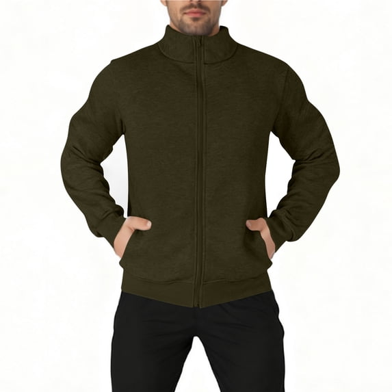 Wrtxtat Men's Causal Zip-Up Jackets Autumn Fashion Lightweight Solid Color Jacket with Pockets Mock Neck Windproof Outdoor Running Hiking Tops Green XXL