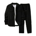 thumbnail image 1 of Wrtxtat Men's Corduroy Jacket and Pants Two Piece Outfit Set Lapel Long Sleeve Fall Winter Warm Sweatsuit Button Shirt Drawstrings Pants Suit Black XXL, 1 of 7
